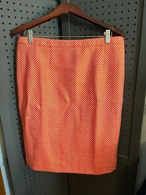 Boden Orange and White Chevron Pencil Skirt